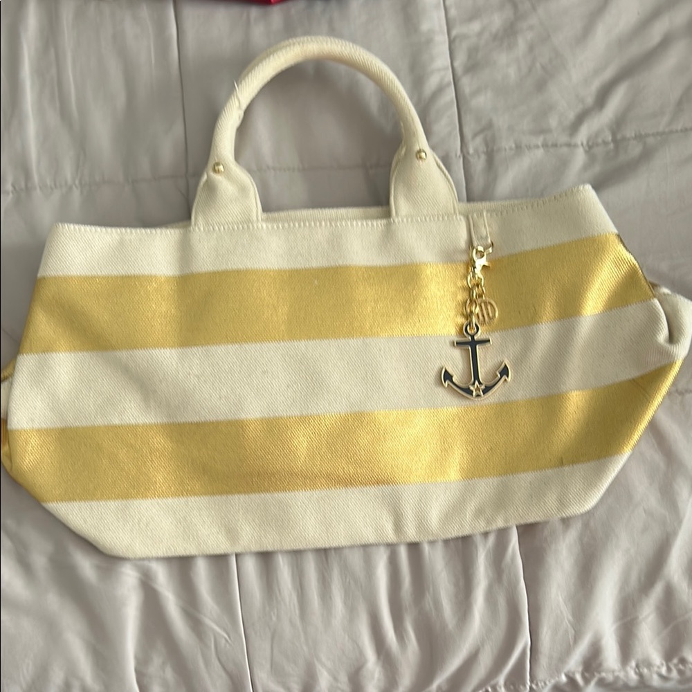 Tommy Hilfiger Striped White and Gold Tote Bag, great for beach pool or boat